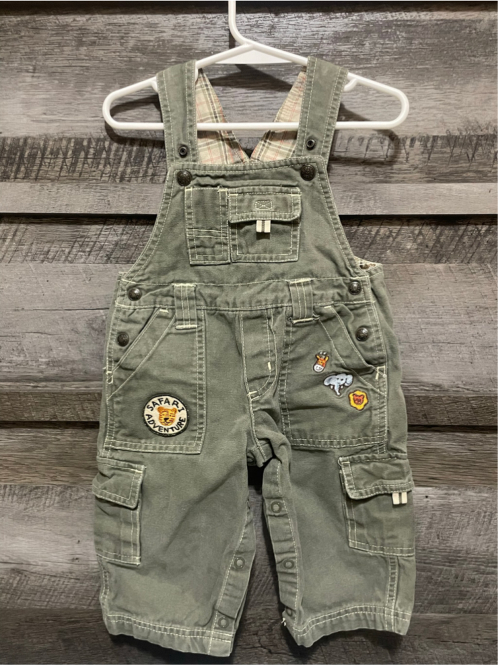 Koala Kids Green Safari Adventure Bib Overalls Cargo Baby Boy 12 Months
